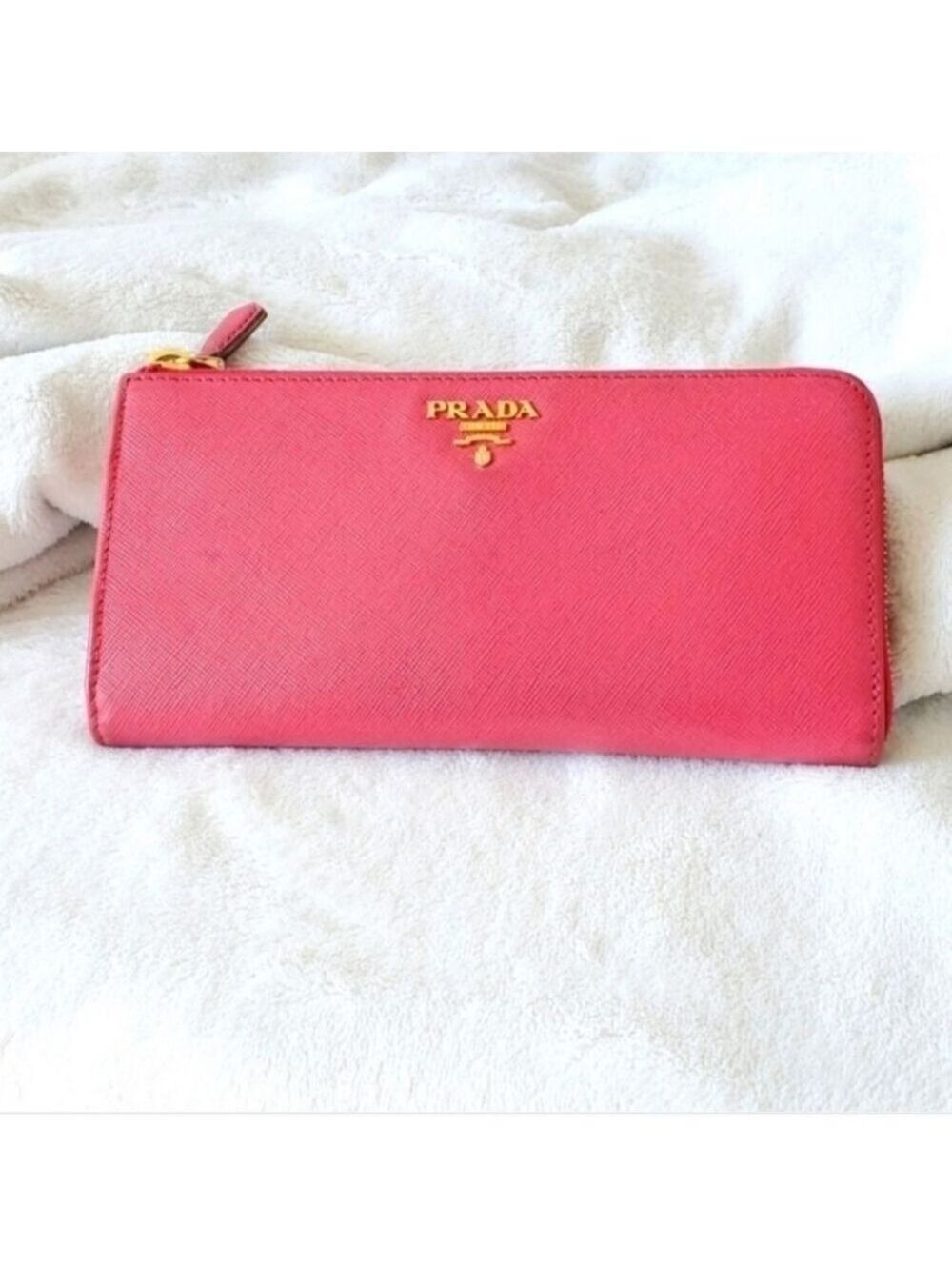 Prada Saffiano Leather Long Wallet Pink Gold